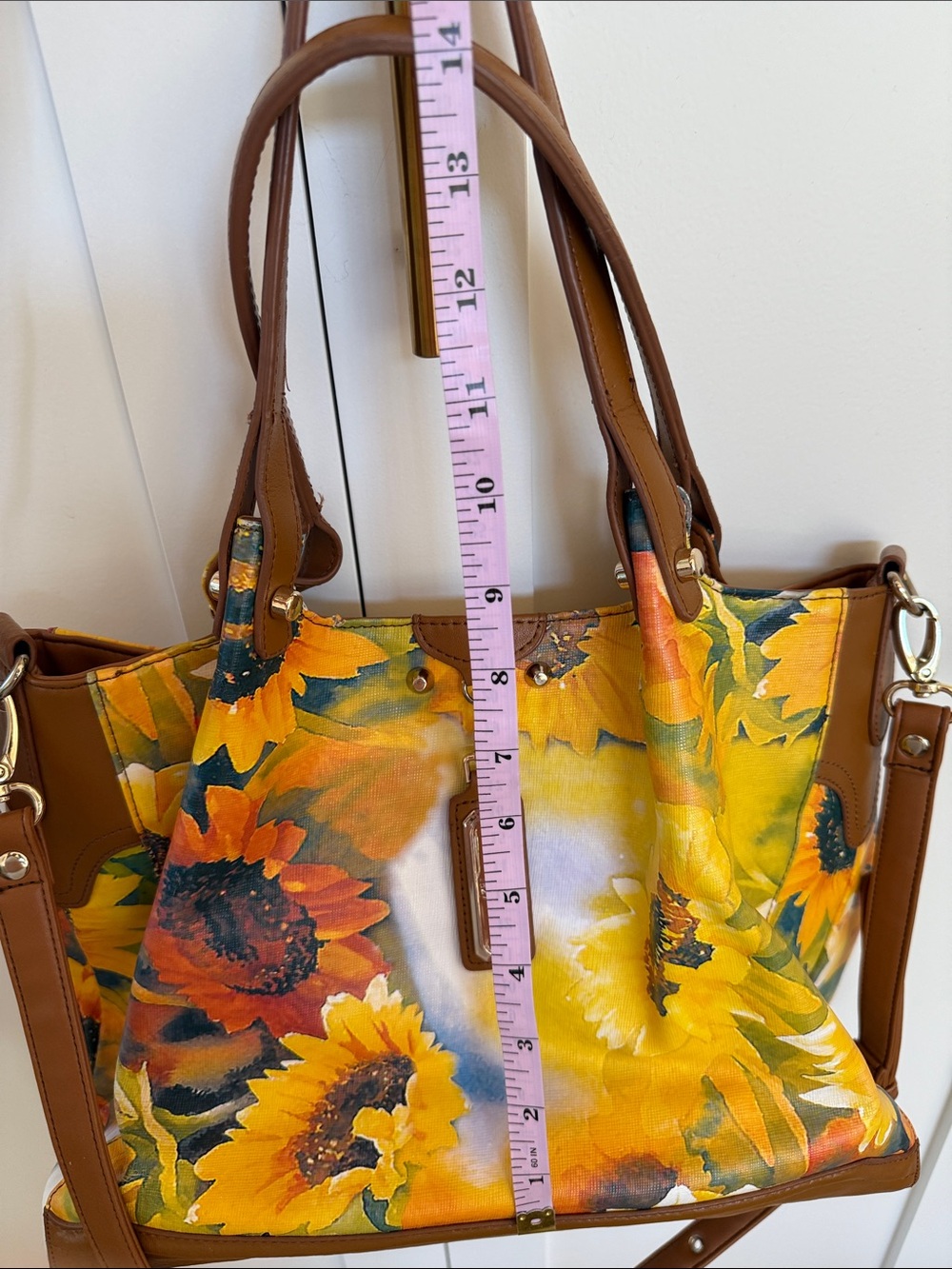 🌻 Sharif Sunflower Satchel Bag with Leather Trim - Picture 10 of 16